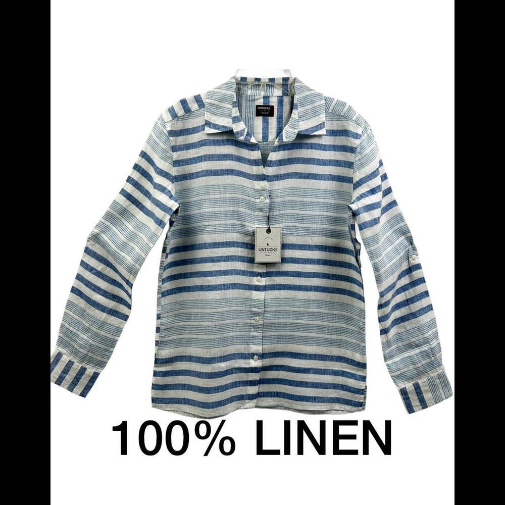 NWT UNTUCKit 100% Linen Vietti Striped Long Sleeve Button Down Shirt Size 4